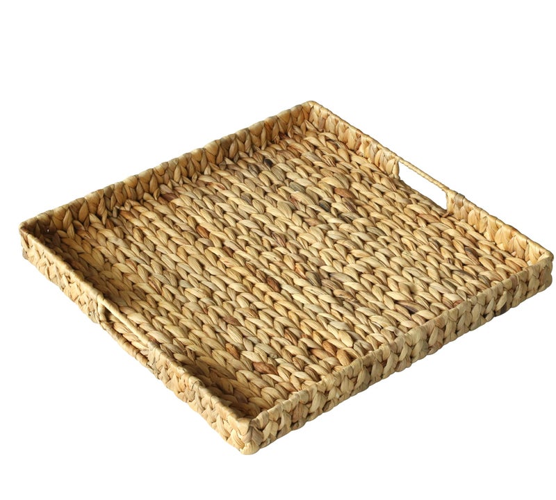 Gurfuy Extra Large Square Ottoman Table Tray 19.7" with Handles - Handmade Wicker Serving Hand Woven Tray for Farmhouse Decorative Oversized Coffee Table Trays Living Room Kitchen Counter Breakfast - Image 1