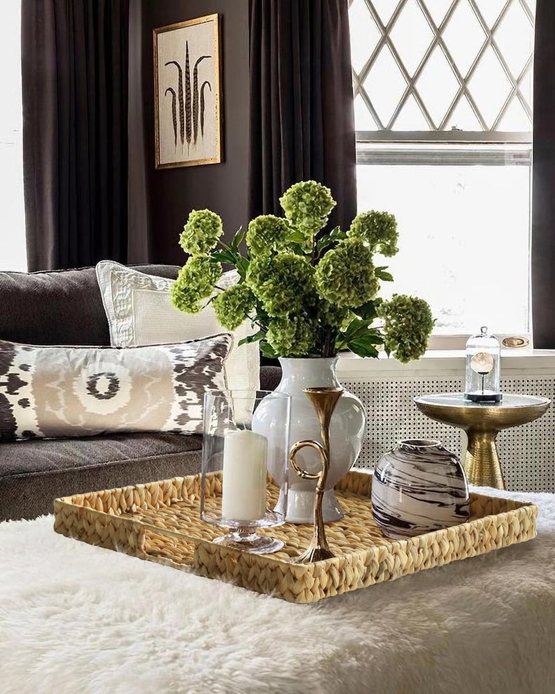 Gurfuy Extra Large Square Ottoman Table Tray 19.7" with Handles - Handmade Wicker Serving Hand Woven Tray for Farmhouse Decorative Oversized Coffee Table Trays Living Room Kitchen Counter Breakfast - Image 5