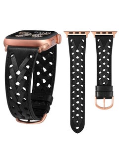 Wearlizer Leather Band Compatible with Apple Watch Band 38mm 40mm 41mm 42mm 44mm 45mm 46mm 49mm Women Men Dressy Breathable Hollow-out Braided Strap for iWatch Series 10 9 Ultra SE 8 7 6 5 4 3 2 1  - Image 1