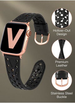 Wearlizer Leather Band Compatible with Apple Watch Band 38mm 40mm 41mm 42mm 44mm 45mm 46mm 49mm Women Men Dressy Breathable Hollow-out Braided Strap for iWatch Series 10 9 Ultra SE 8 7 6 5 4 3 2 1  - Image 3
