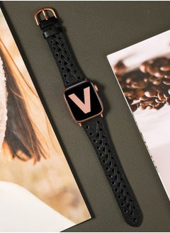 Wearlizer Leather Band Compatible with Apple Watch Band 38mm 40mm 41mm 42mm 44mm 45mm 46mm 49mm Women Men Dressy Breathable Hollow-out Braided Strap for iWatch Series 10 9 Ultra SE 8 7 6 5 4 3 2 1  - Image 2