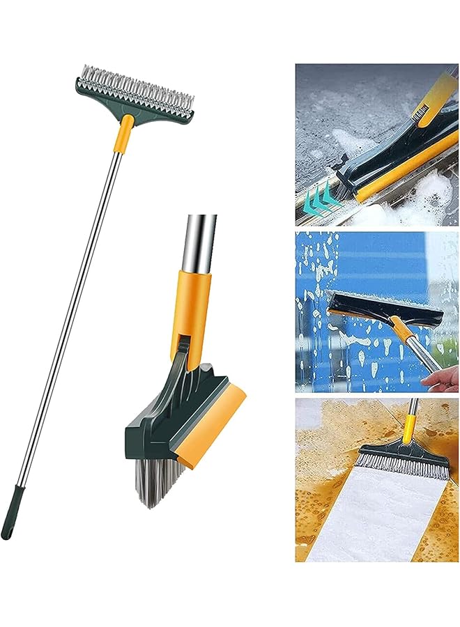 PROMASS 2 in 1 Floor Scrub Brush, 2023 Upgrade Floor Scrub Brush Adjustable V-Shaped Long Handle Scrub Brush with Squeegee,Window Kitchen Bathroom Groove Cleaning Brush Head Crevice Cleaning Supplies - Image 1