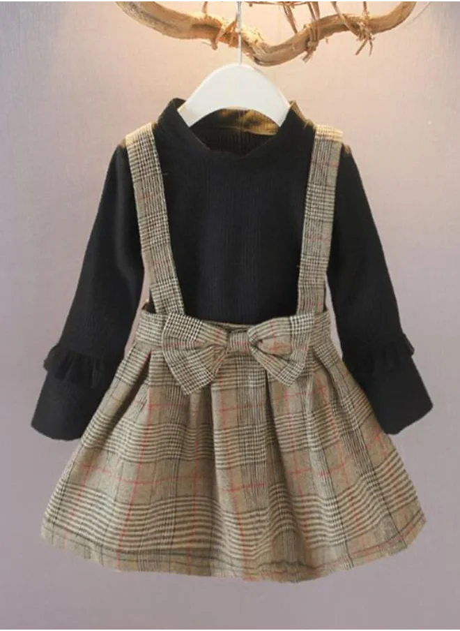 YUNIQEE Black A-Line Crew Neck Printed Dress
