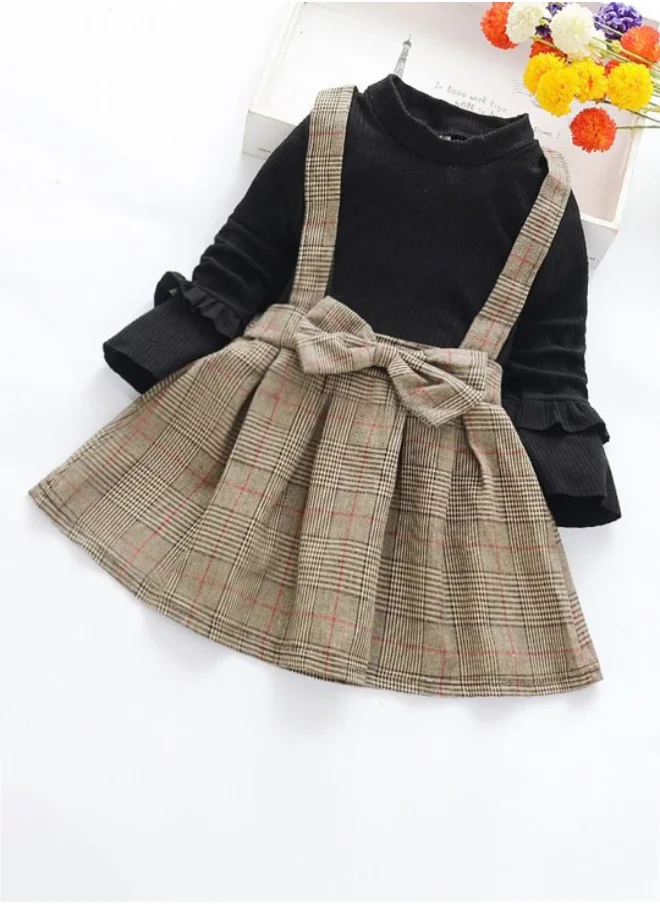 YUNIQEE Black A-Line Crew Neck Printed Dress