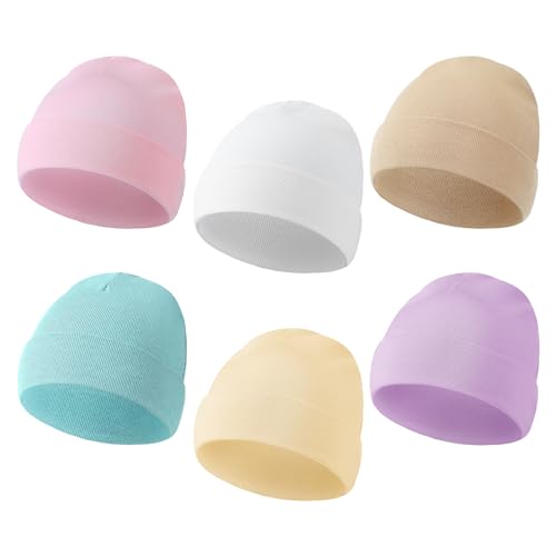 Newcotte 6 Pcs Preemie Baby Hats Cotton Preemie Caps Warm Newborn Beanie Premature Hat for Nicu Premature Boy Girl(Fresh Color,Bright Style) - Image 1