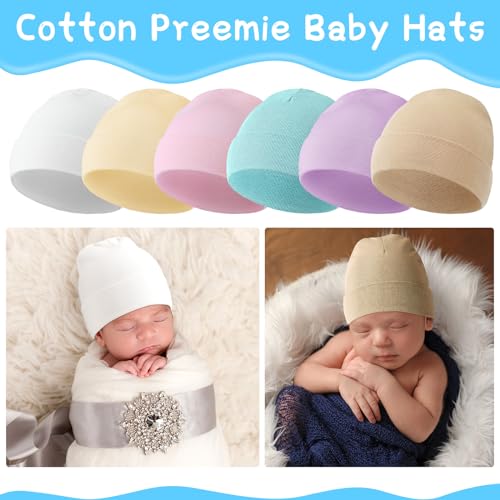 Newcotte 6 Pcs Preemie Baby Hats Cotton Preemie Caps Warm Newborn Beanie Premature Hat for Nicu Premature Boy Girl(Fresh Color,Bright Style) - Image 3