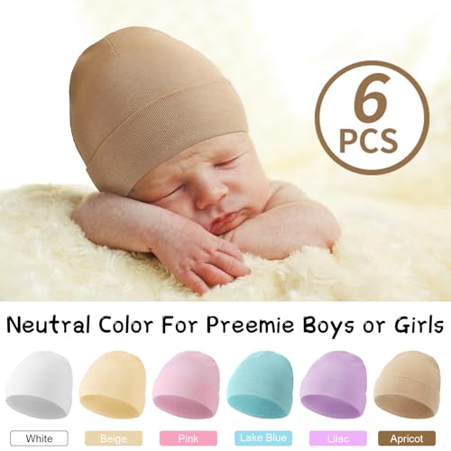 Newcotte 6 Pcs Preemie Baby Hats Cotton Preemie Caps Warm Newborn Beanie Premature Hat for Nicu Premature Boy Girl(Fresh Color,Bright Style) - Image 2