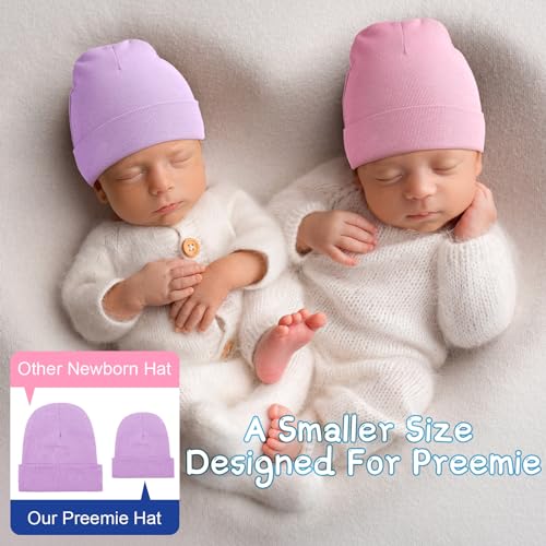 Newcotte 6 Pcs Preemie Baby Hats Cotton Preemie Caps Warm Newborn Beanie Premature Hat for Nicu Premature Boy Girl(Fresh Color,Bright Style) - Image 4