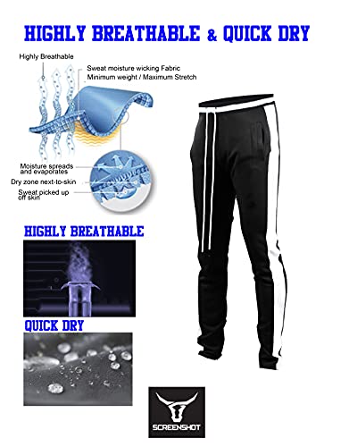 SCREENSHOT Men's Athletic Fitness Slim Fit Workout Track Pants BASIC S41700-Black-Large - Image 2