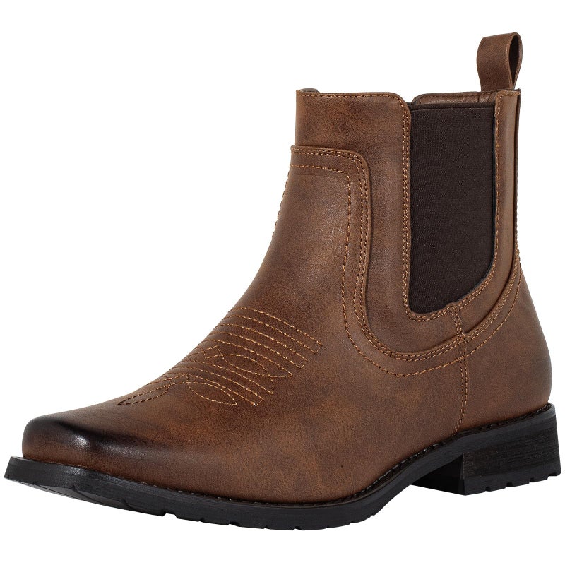 J's.o.l.e Chelsea Cowboy Boots for Men Square Toe Western Boot Classic Casual Dress Work Ankle Slip On Boots Brown US 11 - Image 1