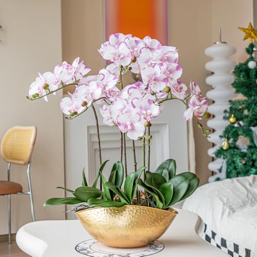 DUYONE 35 Inch Artificial Butterfly Orchid Flowers 4 Pcs with 4 Bundles Leaves Artificial Orchid Flowers Stem Plants for Home Décor (Light Purple 4pcs) - Image 4