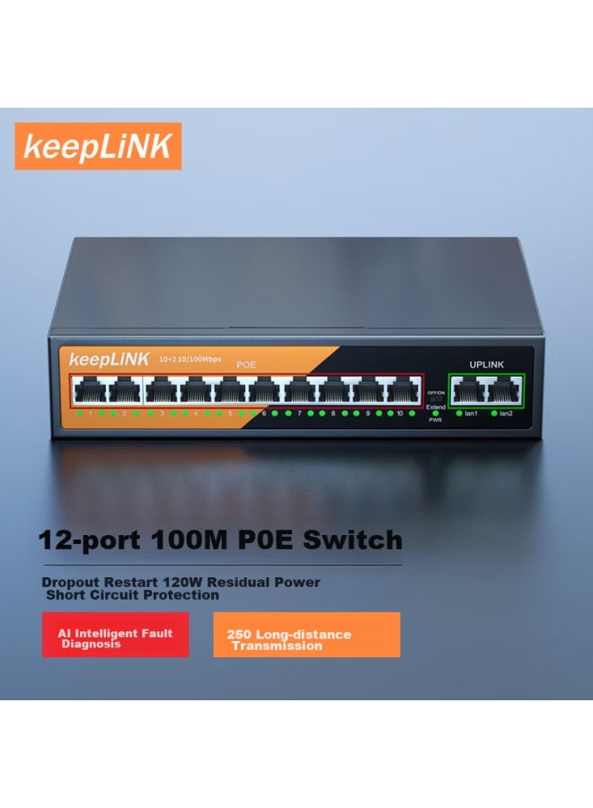 Keeplink Kp-9000 Standard Poe Switch, 100mbps, 12-port Splitter, Suitable For Engineering Projects - Image 1