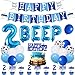 Merrystorm 55Pcs Little Blue Truck 2nd Birthday Party Decoration Beep Beep Happy Birthday Banner Blue Truck Cake Topper Beep Two Cupcake Toppers Latex Balloons for Boys Girls Two Birthday Party Decor Supplies - Image 2