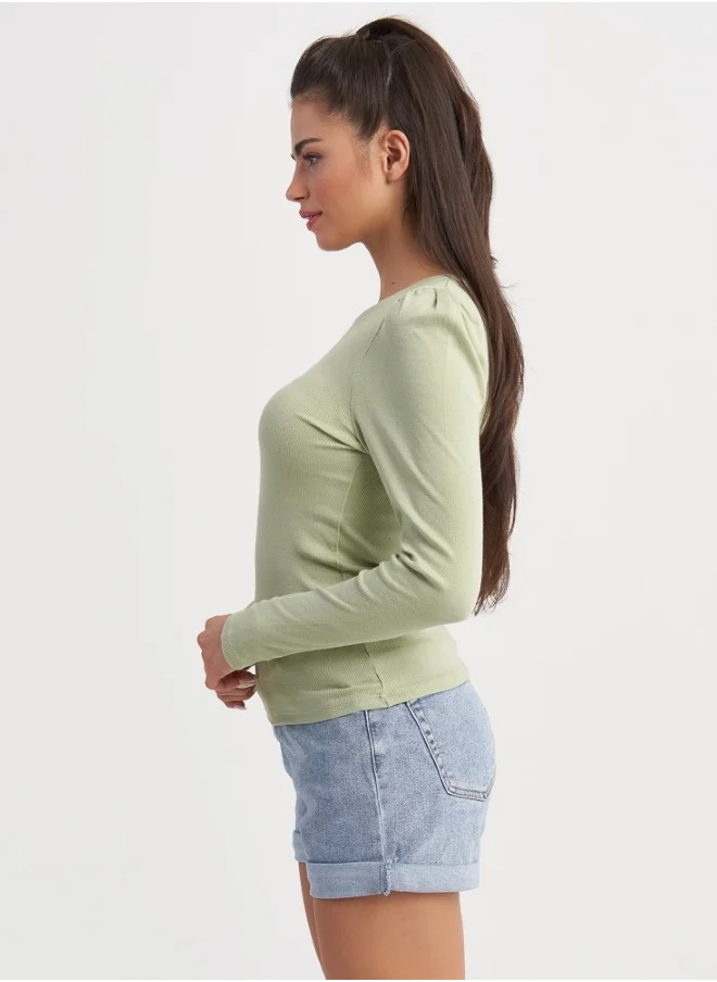 هايليز Puffed Shoulder Long Sleeve Top Light Green