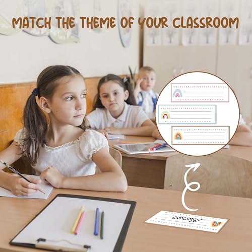 Cazhes Name Tags for Classroom Cubbies, 30 Boho Rainbow Name Plates for Desks, Back to School Self Adhesive Name Tags Sticker for Teachers Elementary - A01 - Image 5