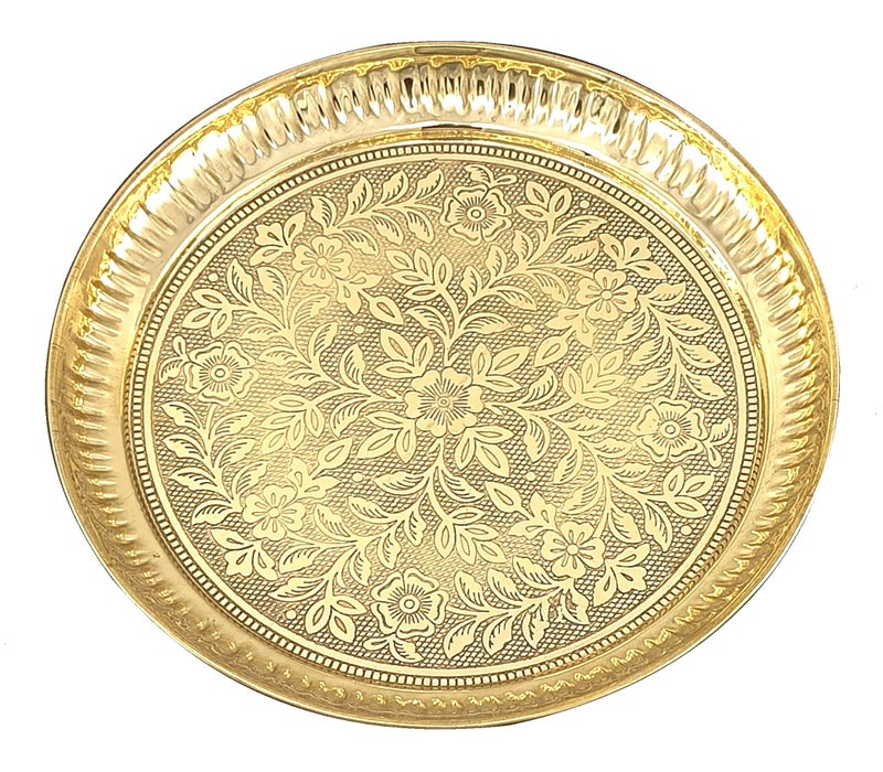 BENGALEN Brass Pooja Plate Puja Thali Very Small 4 Inch Arti Thali Set Traditional Designed Handcrafted Thal for Puja Ghar Home Office Mandir Diwali Weeding Return Gift Items - Image 4