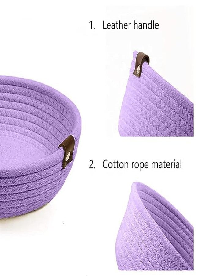 TRENDOZE 100% Natural Jute small box mini rope paper storage Round hamper baby nursery tray bucket for Living Kitchen, Office, Drawing Room,fruits, kitchen, office, (PUPLE SET OF 3) - Image 3