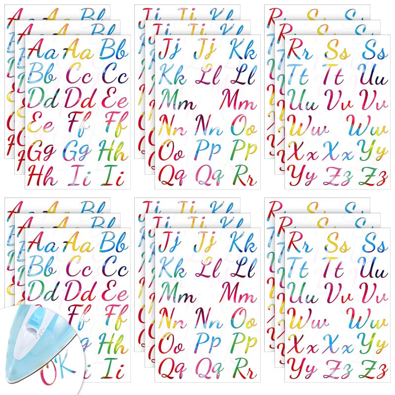 Teling 18 Sheet 624 Pieces Iron on Letters Tie Dye Iron on Letters Flock A-z Transfer Vinyl Cursive Heat Transfer for T-Shirts Clothing Stockings Printing DIY Crafts Decorations - Image 1