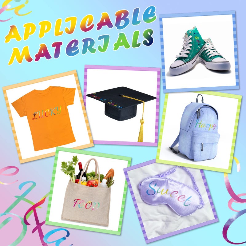 Teling 18 Sheet 624 Pieces Iron on Letters Tie Dye Iron on Letters Flock A-z Transfer Vinyl Cursive Heat Transfer for T-Shirts Clothing Stockings Printing DIY Crafts Decorations - Image 4