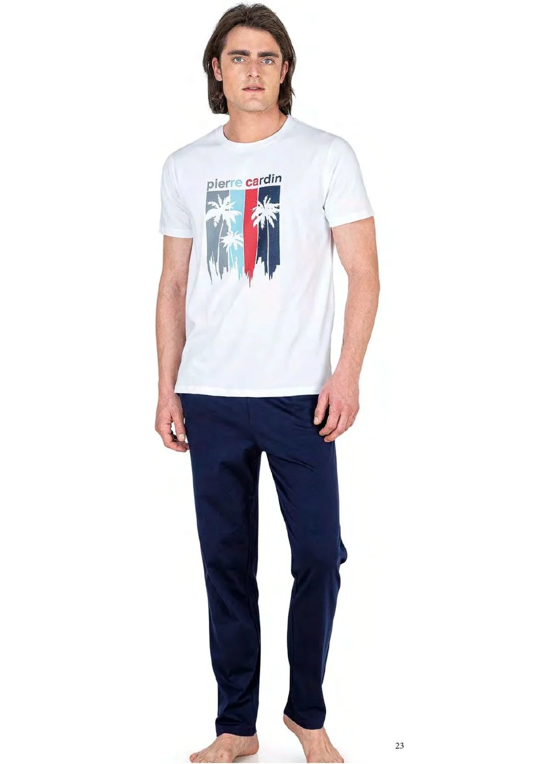 بيير كاردان 6041 Men's Short Sleeve Combed Cotton Pajama Set-White