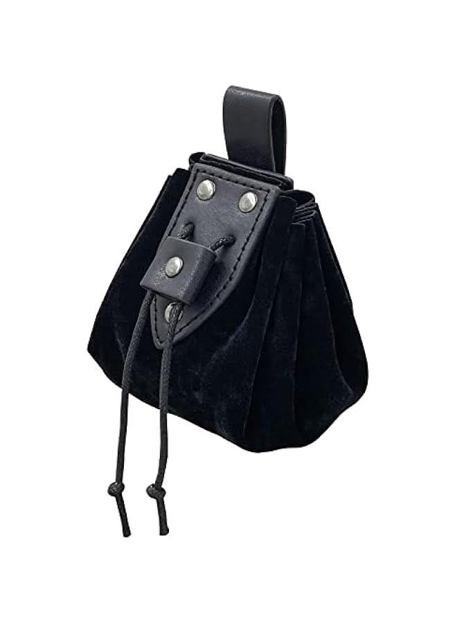Vintage Medieval Faux Leather Drawstring Pouch, Middle Ages Portable Coin Purse, Rivets Belt Pouch Dice Bag For LARP Ren Faire  - Image 2