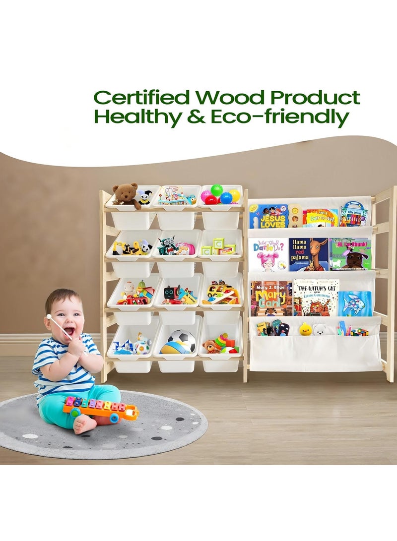 WALALLA Toy Storage Organizer with Bookshelf - 12 Storage Bins 4-Tier Multipurpose Shelf to Organize Toys and Books for Kids Room, Playroom, Nursery Room, White - Image 2