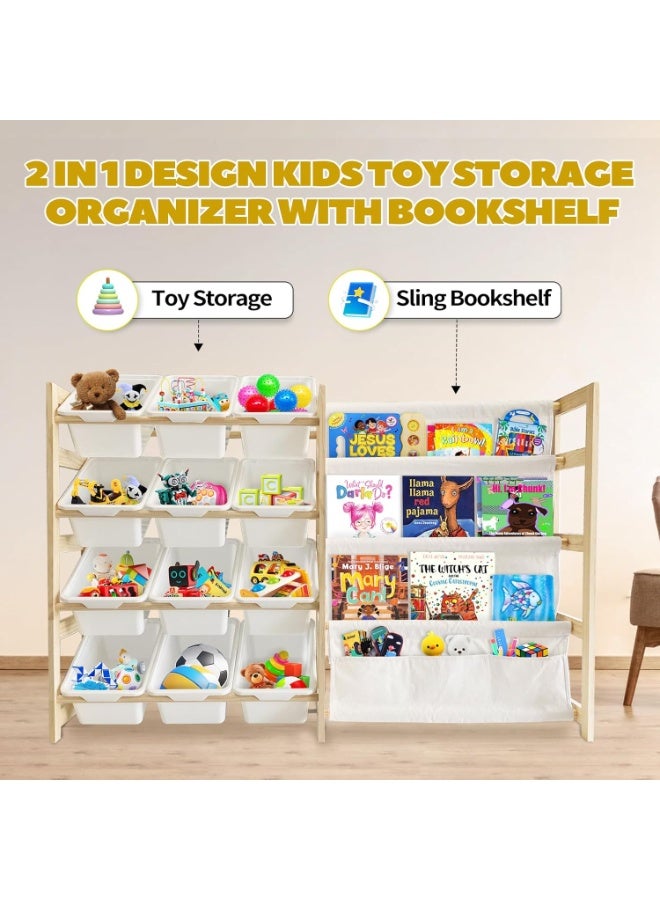 WALALLA Toy Storage Organizer with Bookshelf - 12 Storage Bins 4-Tier Multipurpose Shelf to Organize Toys and Books for Kids Room, Playroom, Nursery Room, White - Image 3