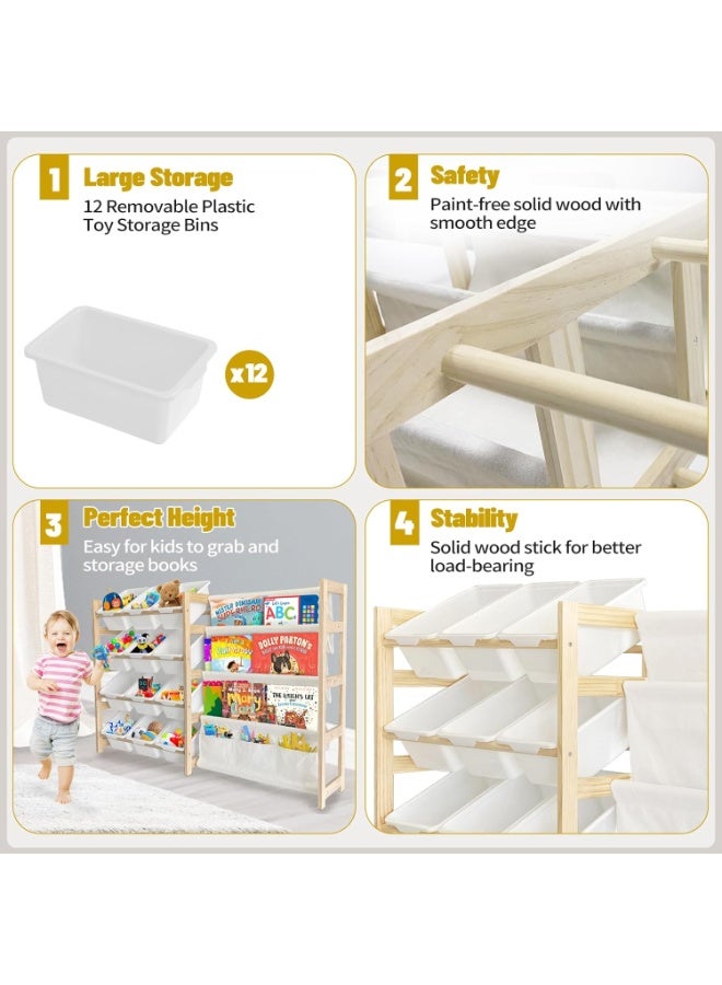 WALALLA Toy Storage Organizer with Bookshelf - 12 Storage Bins 4-Tier Multipurpose Shelf to Organize Toys and Books for Kids Room, Playroom, Nursery Room, White - Image 5