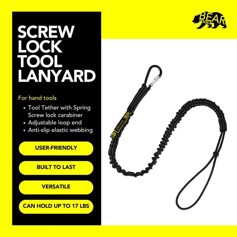 BearTOOLS Tool Lanyard with Single Connector and Adjustable Loop End, Standard Length, Maximum Weight Limit 8KG / 17.6lb, Aluminum Screw Lock Connector with Shock Cord Stopper, 0921S (1 Pack) - Image 2