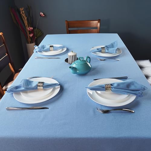 RUSTIQUE LINENS Cotton Dining Table Cover – Table Cloth 6 Seater | Water & Stain Resistant, Hem-Stitched, Heavyweight | Coffee Table Cloth – Azure Blue (190 x 150 cm) – 8 Seater Option Available - Image 2