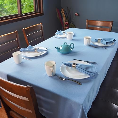 RUSTIQUE LINENS Cotton Dining Table Cover – Table Cloth 6 Seater | Water & Stain Resistant, Hem-Stitched, Heavyweight | Coffee Table Cloth – Azure Blue (190 x 150 cm) – 8 Seater Option Available - Image 1