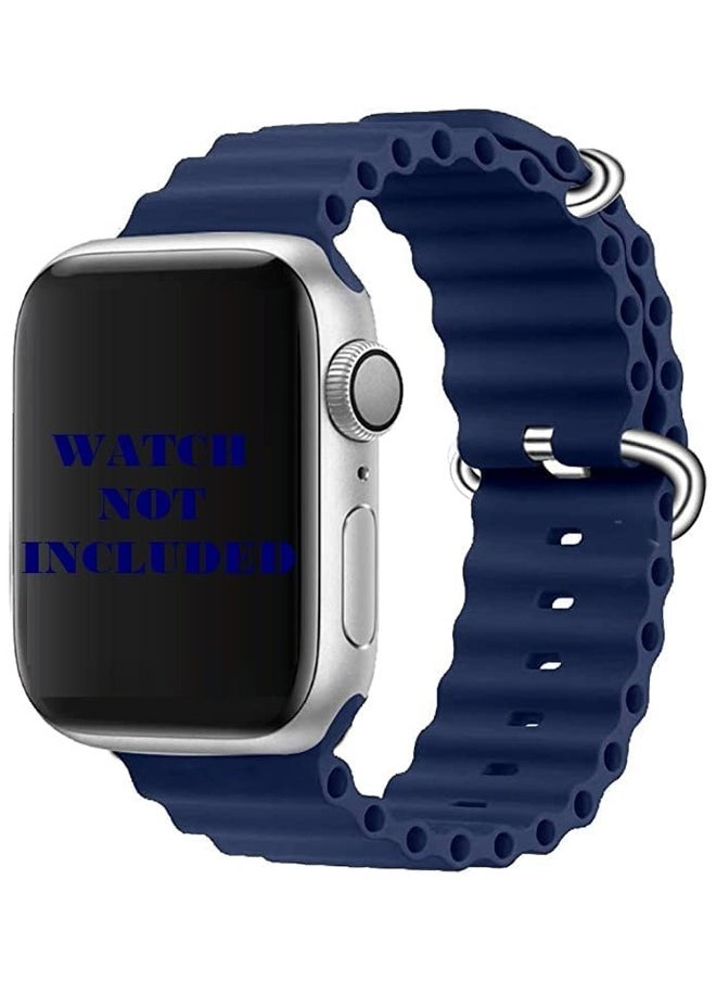 Ocean - Soft Silicone Ocean Band Compatible with Apple Watch Ultra Band 49mm,45mm,44mm,42mm for Men Women High Qulaity Adjustable Bands for Apple iWatch Series 8,7,SE,6,5,4,3,2,1 Blue - Image 1
