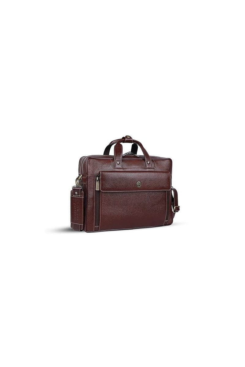 HAMMONDS FLYCATCHER HAMMONDS FLYCATCHER Genuine Leather Office Bag for Men, 15.6" Professional Leather Laptop Bag for Men for Office, Travel, Daily Use, Adjustable Strap & Multi Compartments - 1 Year Warranty - Brown - Image 1