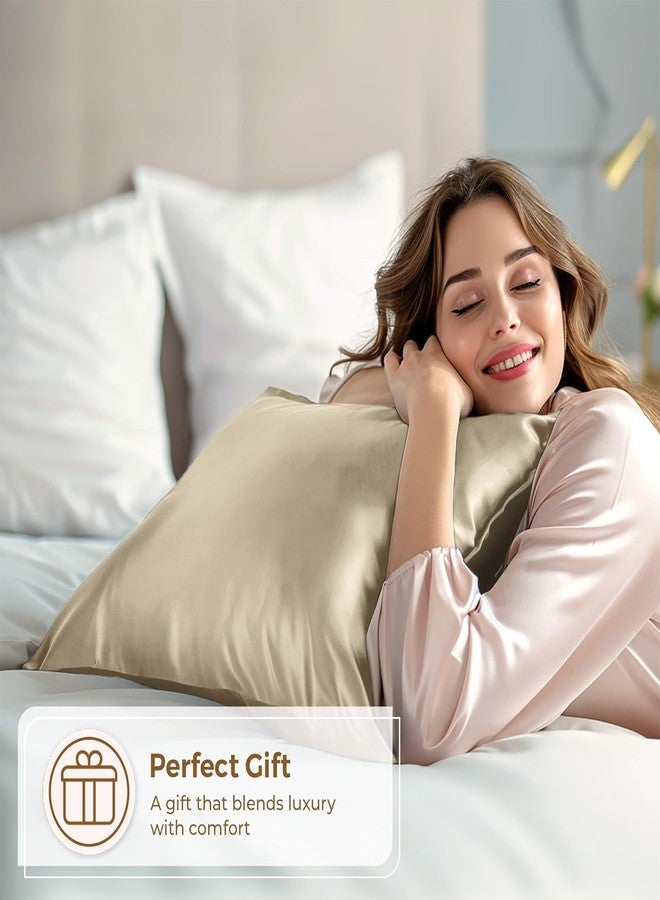 Craftelio Satin Pillow Cover Set for Hair & Skin - 18x28 Pack of 2 with Free 5 Satin Scrunchies | Silky, Smooth, Anti-Frizz Pillowcases for Women (Beige) - Image 3
