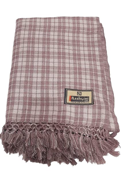 MAMRAJ Men's Woven One side Checks & One side Plain Design Pure Wool Lohi/Woollen Shawl (250cm x 125cm) (Wine Brown) - Image 1