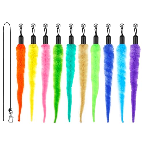 MeoHui 10PCS Cat Worm Toy for Cats Cat Wand Toy Accessories Cat Feather Toy Attachments Replacements and 1PC Black String for Cat Fishing Pole Toy Assorted Worm Cat Toy Teaser for Indoor Cats Kitten - Image 1