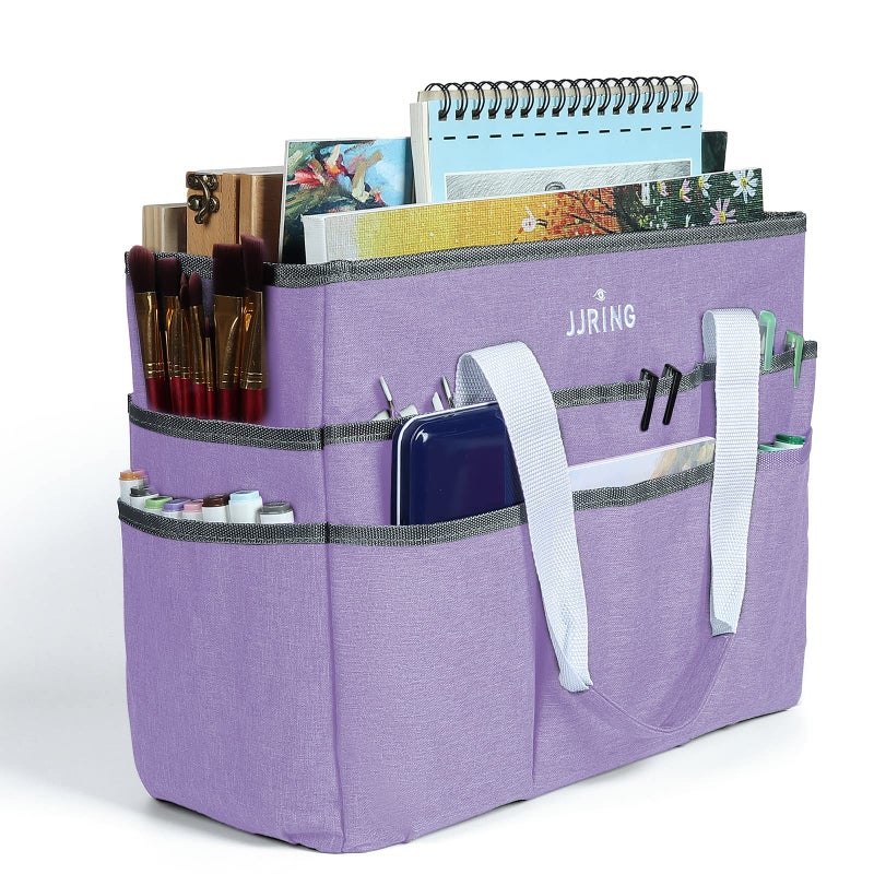 JJRING Craft Organizer Tote Bag, Large Art Storage Caddy with Multiple Pockets, Lilac Sewing Bag for Art, Craft, Scrapbooking, Medical, and Office Supplies Storage - Image 1