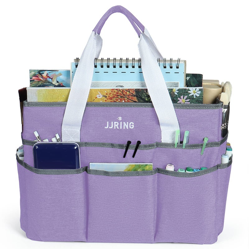 JJRING Craft Organizer Tote Bag, Large Art Storage Caddy with Multiple Pockets, Lilac Sewing Bag for Art, Craft, Scrapbooking, Medical, and Office Supplies Storage - Image 3