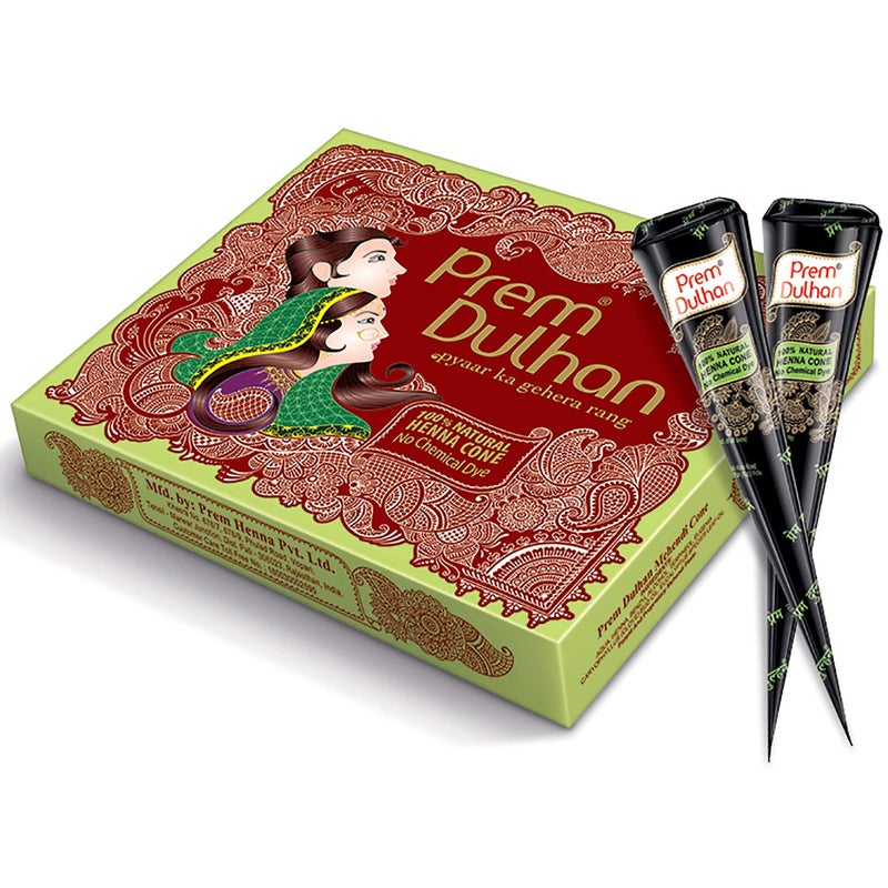 Prem Dulhan Mehendi Cone 12pc in 1 Box 100 Pure Leaf of Natural Henna No Chemicals No PPD No Side Effects Pack of 2 - Image 3