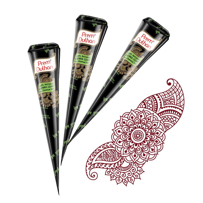 Prem Dulhan Mehendi Cone 12pc in 1 Box 100 Pure Leaf of Natural Henna No Chemicals No PPD No Side Effects Pack of 2 - Image 5