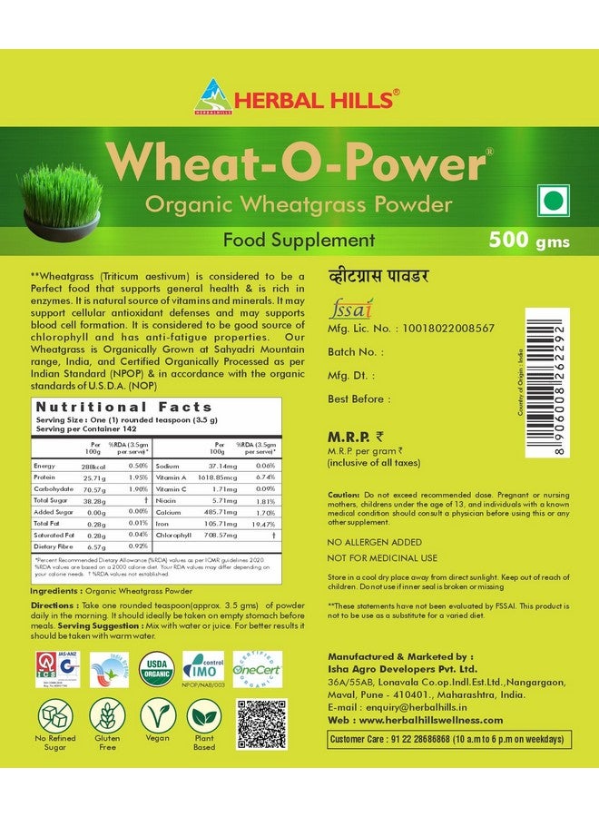 Herbal Hills Organic Wheatgrass Powder (500 Gram Pack of 1) - Image 2