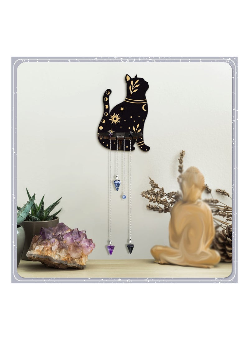 SYOSI Cute Black Cat Shelf, Wooden Wall Mounted Crystal Display Shelf Decorative Crystal Wall Shelf Crystal Organizer Floating Shelves for Living Room Bathroom Decor, Does Not Contain Crystal Jewelry  - Image 5
