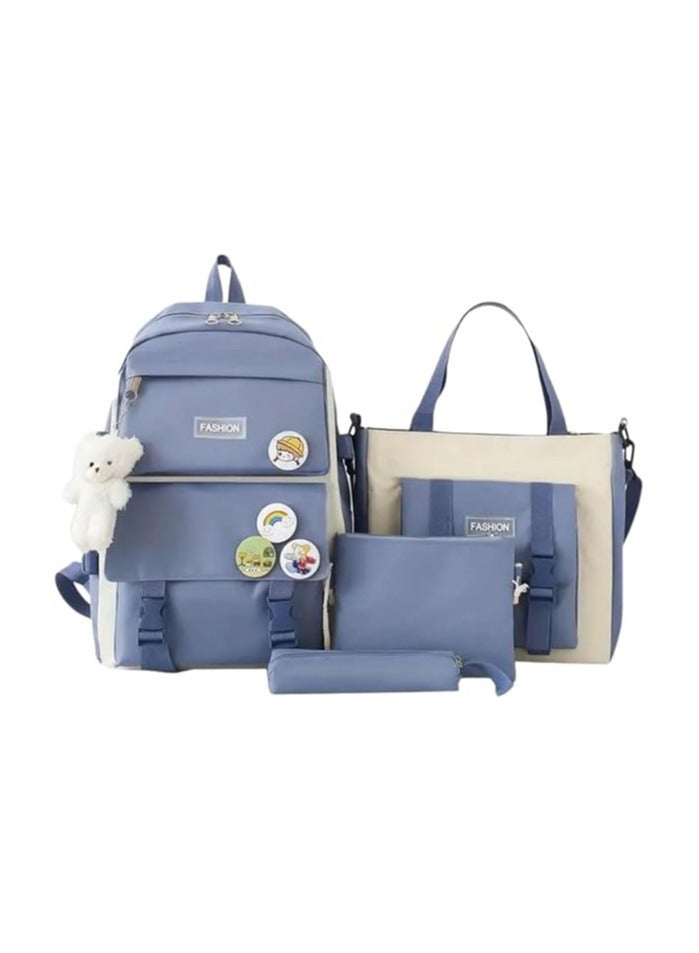 4-piece backpack combo set for teenagers with a bear pendant