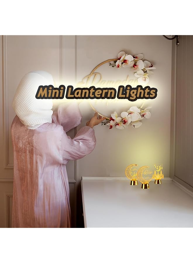 إيروريكس فوانيس رمضان، فوانيس أكريليك، قطع مركزية، مصابيح ليلية LED، فوانيس طاولة، قطع مركزية لحفلات رمضان، ديكور مهرجان، على شكل فانوس، قطعة واحدة مستديرة - Image 4