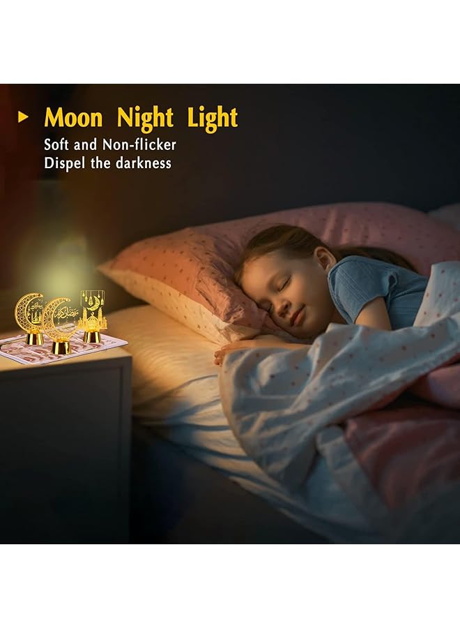 إيروريكس فوانيس رمضان، فوانيس أكريليك، قطع مركزية، مصابيح ليلية LED، فوانيس طاولة، قطع مركزية لحفلات رمضان، ديكور مهرجان، على شكل فانوس، قطعة واحدة مستديرة - Image 3