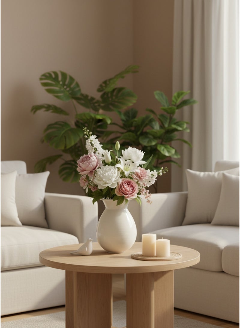 ليفينج فازة حديد عصرية ، لون أبيض لماع ، 20.5 سم - Image 1