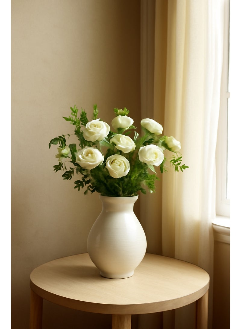 ليفينج فازة حديد عصرية ، لون أبيض لماع ، 20.5 سم - Image 3