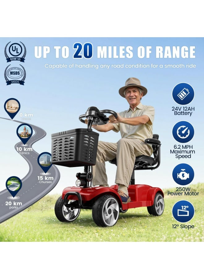 Premium 4-Wheel Foldable Electric Mobility Scooter for Adults & Seniors – 20-Mile Range, 330 lb Capacity, Compact & Travel-Ready Red - Image 2