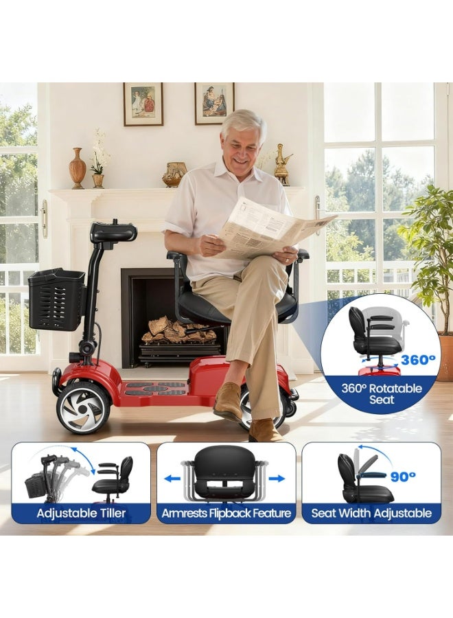 Premium 4-Wheel Foldable Electric Mobility Scooter for Adults & Seniors – 20-Mile Range, 330 lb Capacity, Compact & Travel-Ready Red - Image 4