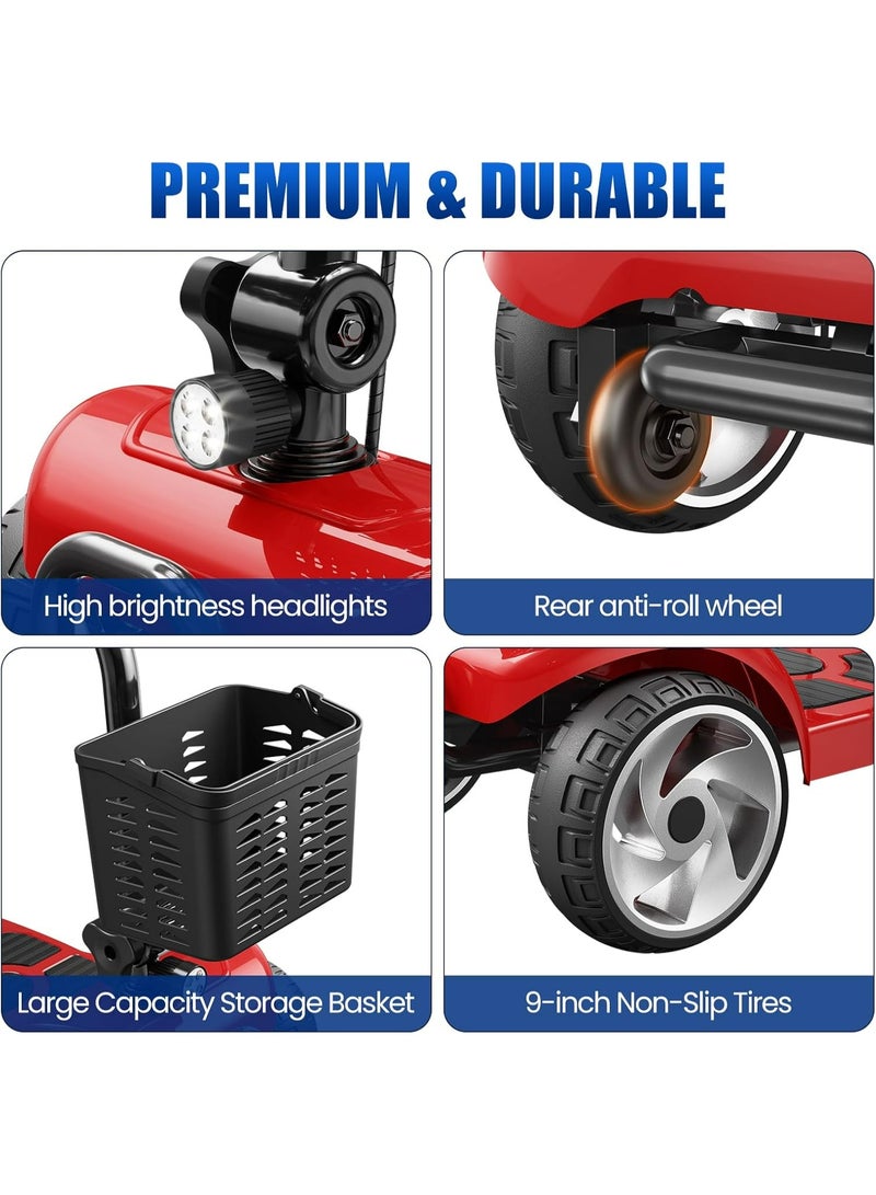 Premium 4-Wheel Foldable Electric Mobility Scooter for Adults & Seniors – 20-Mile Range, 330 lb Capacity, Compact & Travel-Ready Red - Image 5
